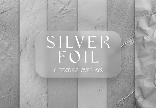 6 Crumpled Silver Foil Texture Overlay. Metallic Wrinkled Aluminum Surface. Paper Effect.