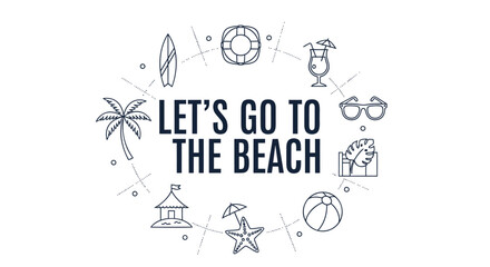 Obraz premium Set of 12 beach icons vector, LET'S GO TO THE BEACH
