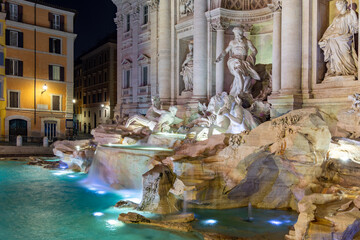 Famous Trevi fountain at night in Rome, Italy