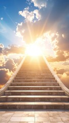 Fototapeta premium Staircase leading to the heavens with sunbeams.
