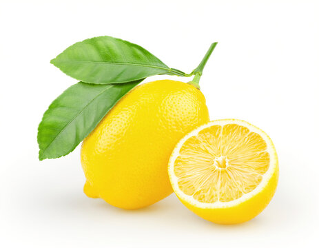 ellow lemon with green leaves  ai illustration