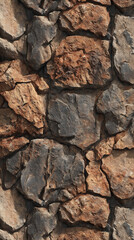 Different stones form a textured wall in a natural setting during daylight hours