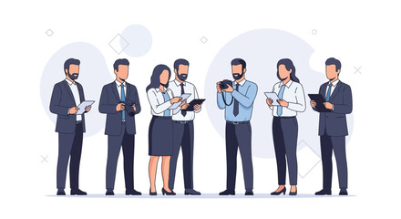 Obraz premium Diverse business team collaborating, one person taking photo, modern office setting