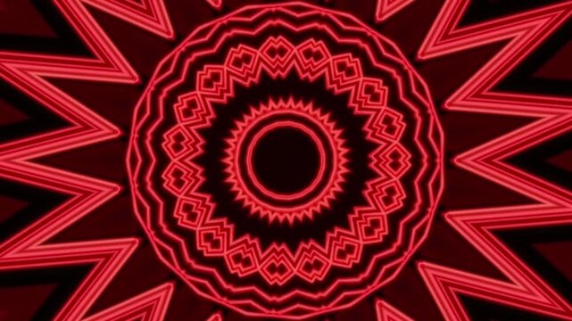 Red neon mandala pattern background with geometric shapes