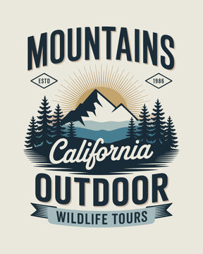 California outdoor wildlife tours mountain illustration estd 1986