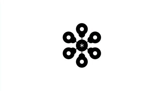 Black geometric shape with circles around a center asterisk on a white background