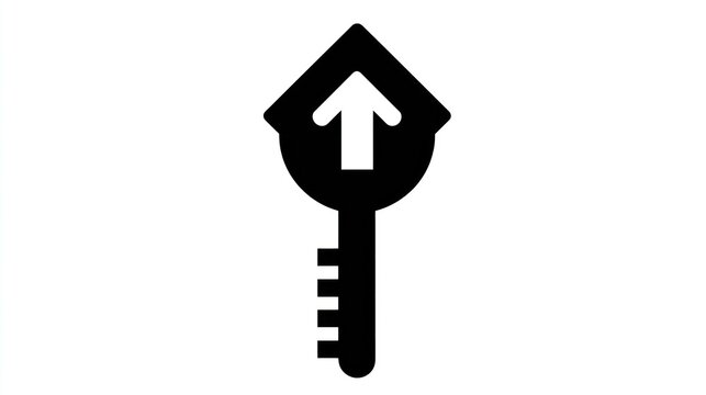 Black key silhouette with an arrow pointing up, on a white background, simple graphic