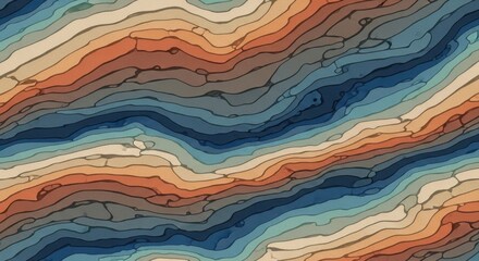 Fototapeta premium Abstract Wavy Lines Pattern in Earthy Blues and Oranges