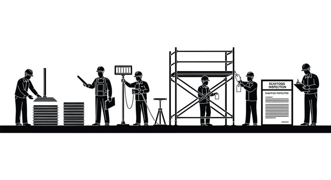 Set of 6 construction worker silhouettes vector
