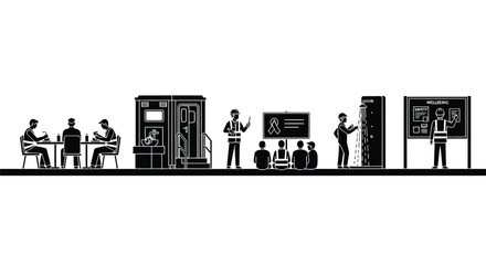Naklejka premium Set of 8 office people working vector icons