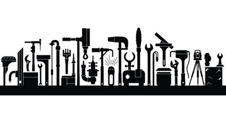 Fototapeta premium Set of 25 black industrial tools vector icons