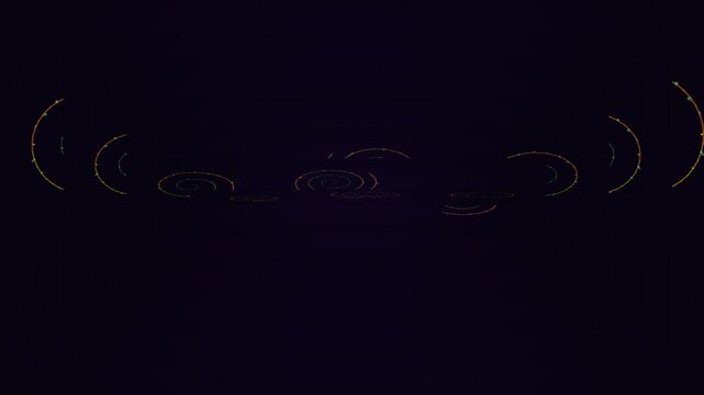 Glowing arcs and spirals against a deep purple canvas