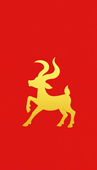 Fototapeta premium Chinese New Year symbol representing the year of the fire goat on a vibrant red background. Year of the fire goat emphasizes tradition and culture, depicting the significance of this festive period.