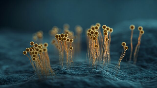 Fungal growth on surface with round spores