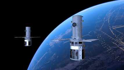 人工衛星と地球　3DCGレンダリング © tsuneomp