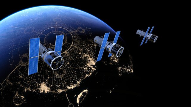 人工衛星と地球　3DCGレンダリング