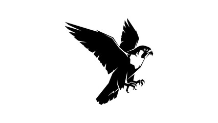 Obraz premium Dramatic black silhouette of falcon in flight with spread wings
