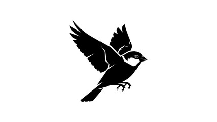 Naklejka premium Sparrow silhouette with spread wings on white background