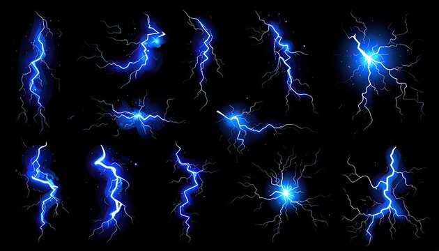 Electric blue lightning flashes, illuminating the dark sky with their brilliant glow