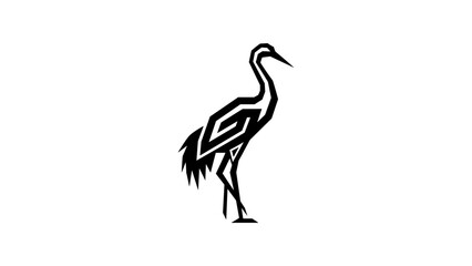 Fototapeta premium Geometric crane silhouette with tribal pattern on white background