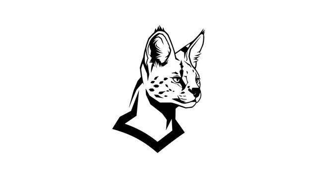 Elegant black and white serval cat portrait in minimalist silhouette design