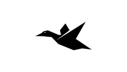 Fototapeta premium Origami bird icon: minimalist black silhouette design on white background