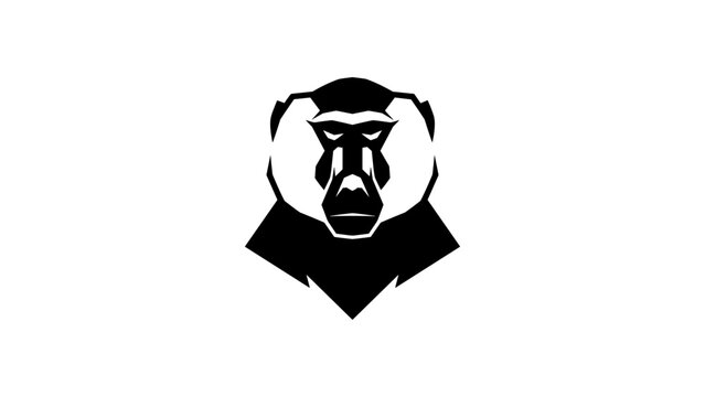 Stylized baboon logo design in black and white silhouette