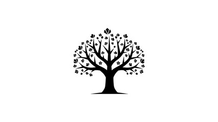 Obraz premium Black silhouette tree with ornamental leaves on white background