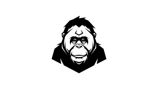 Bold monkey head silhouette with geometric style on white background