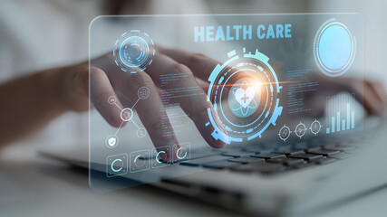 Digital health care technology and medical data dashboard concept. An interface for patient...