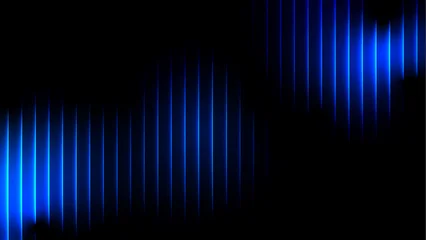 Fototapeten Fraktale Wellen Blue dark navy cyan 3D abstract background with narrow vertical glass rays. Iridescent fractal prism light waves over black gradient. Minimalist fluid 3D render with luminous glow, sleek futuristic.  © Background & Texture