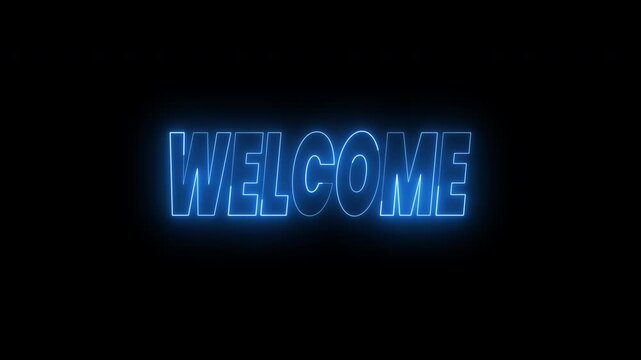 Welcome text animation in neon blue. 4k animated typography Great for welcome videos, hospitality businesses, event invitations, or social media post