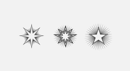 Fototapeta premium Set of 3 stylized starburst vector illustrations with radiating lines, abstract geometric shapes, minimalist design elements for graphic design projects