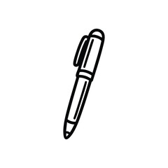 Obraz premium Black and white vector illustration of a ballpoint pen office stationery icon for education and business design