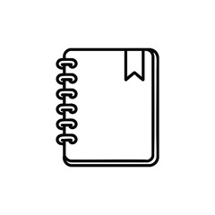 Spiral notebook with bookmark black and white line icon for education and office design