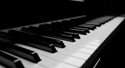 Naklejka premium Close-up of a piano keyboard, highlighting black and white keys, with depth of field
