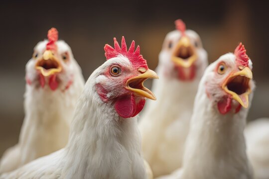 Chickens joyfully singing and laughing together