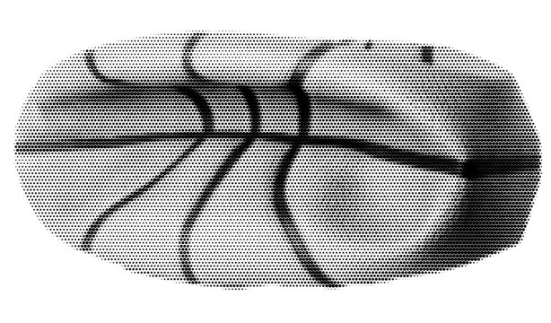 Deflated basketball vintage y2k halftone art, flat basketball with collapsed shape stipple brutalist retro vector png with transparent background, bold 2000s aesthetic photocopy effect tattoo