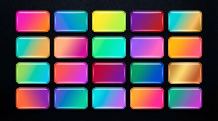 Naklejka premium A vibrant grid of colorful, shiny buttons on a dark background