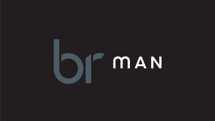 Obraz premium Minimalist text design 'br MAN' with modern typography in dark grey and white on a solid black background, graphic resource.
