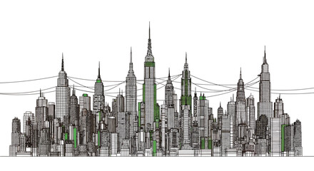 Fototapeta premium New York City skyline vector illustration with green accents