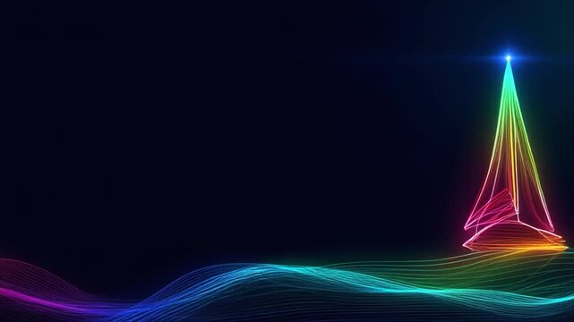 A vibrant abstract composition featuring a glowing ship shape against a dark, fluid background