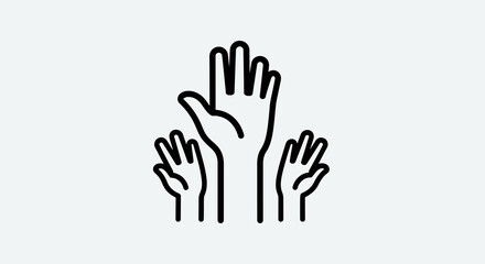 Obraz premium Three Hands Raised Upwards, Diverse Group Participation Vector Illustration, Concept of Asking Questions or Voting, Simple Design