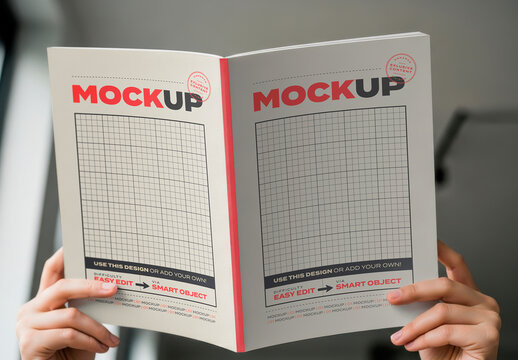 Holding Magazine Brochure Cover and Back Mockup