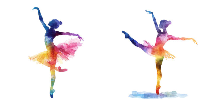 abstract color silhouette of balerina watercolor vector illustration