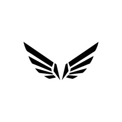 A minimalist black wing icon on a white background