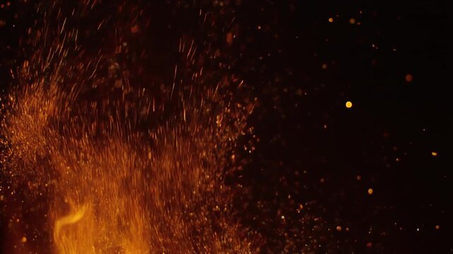 orange fire sparks flying against dark background