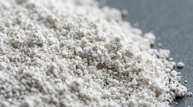 Close-up of titanium dioxide white powder close-up macro texture, pigment material concept for paint brand or cosmetics industry editorial, no people, commercial use