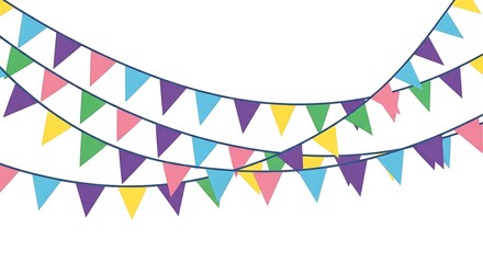 Fototapeta premium Illustration of colorful triangular bunting strung across a white background