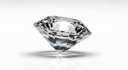 Realistic, highly-detailed render of a perfectly cut, sparkling diamond on a white surface